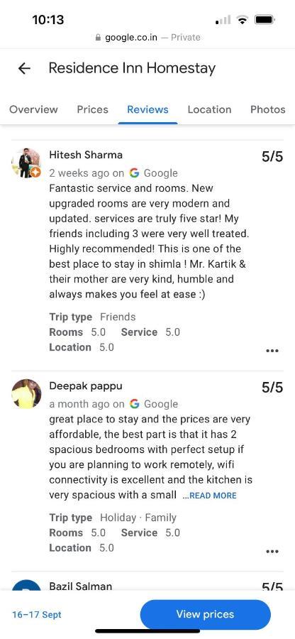 Residence Inn Homestay Shimla Eksteriør billede