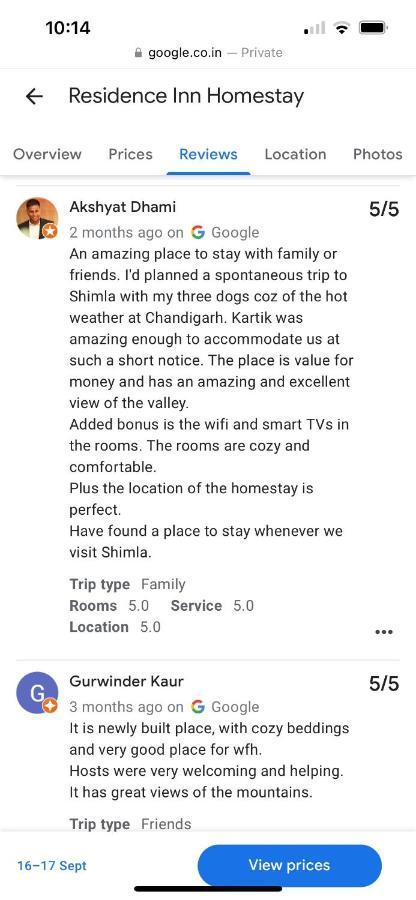 Residence Inn Homestay Shimla Eksteriør billede